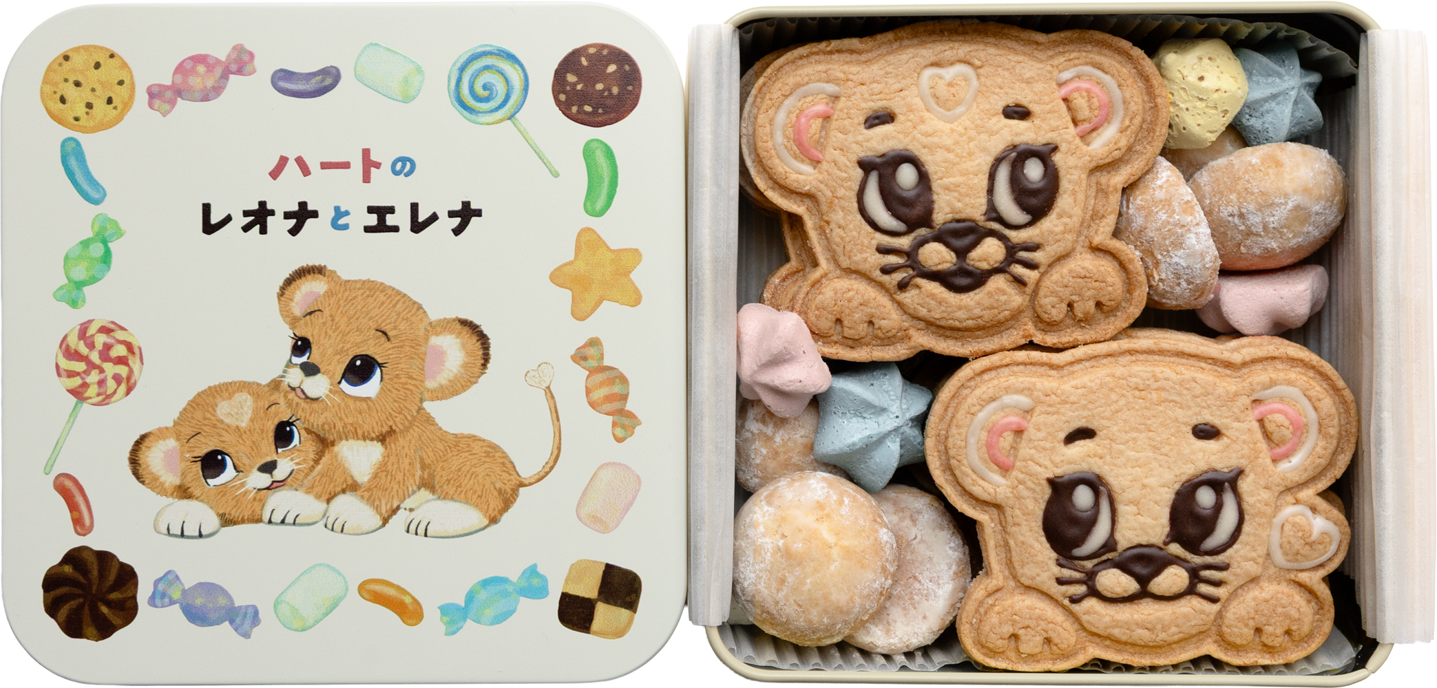 ハートのレオナとエレナ クッキー缶
