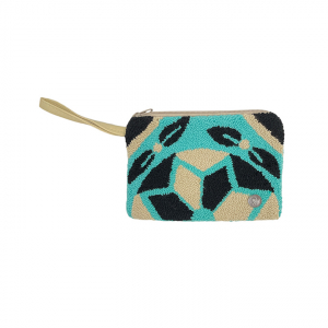 【MCML×Wayuu Colombia Original】 ワユーバッグ _ソブレポーチS_ベージュ×ブラック×ブルー