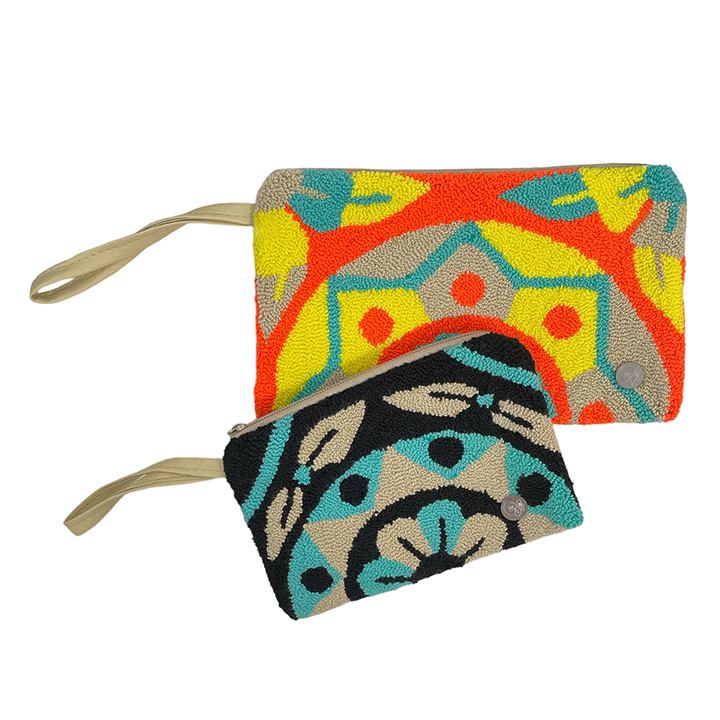 【MCML×Wayuu Colombia Original】 ワユーバッグ _ソブレポーチS_ベージュ×ブラック×ブルー